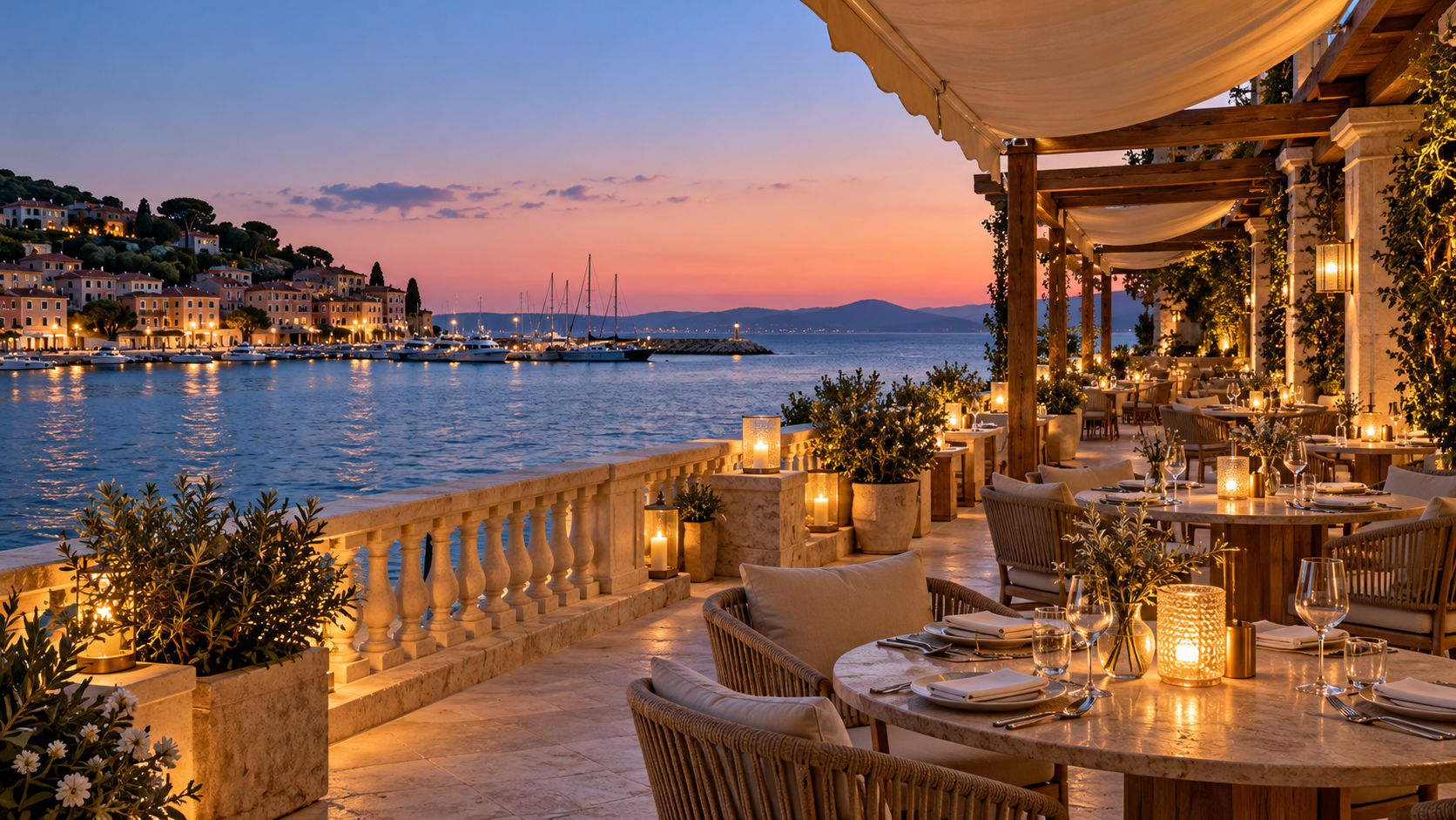 Terrasse du restaurant face à la Méditerranée