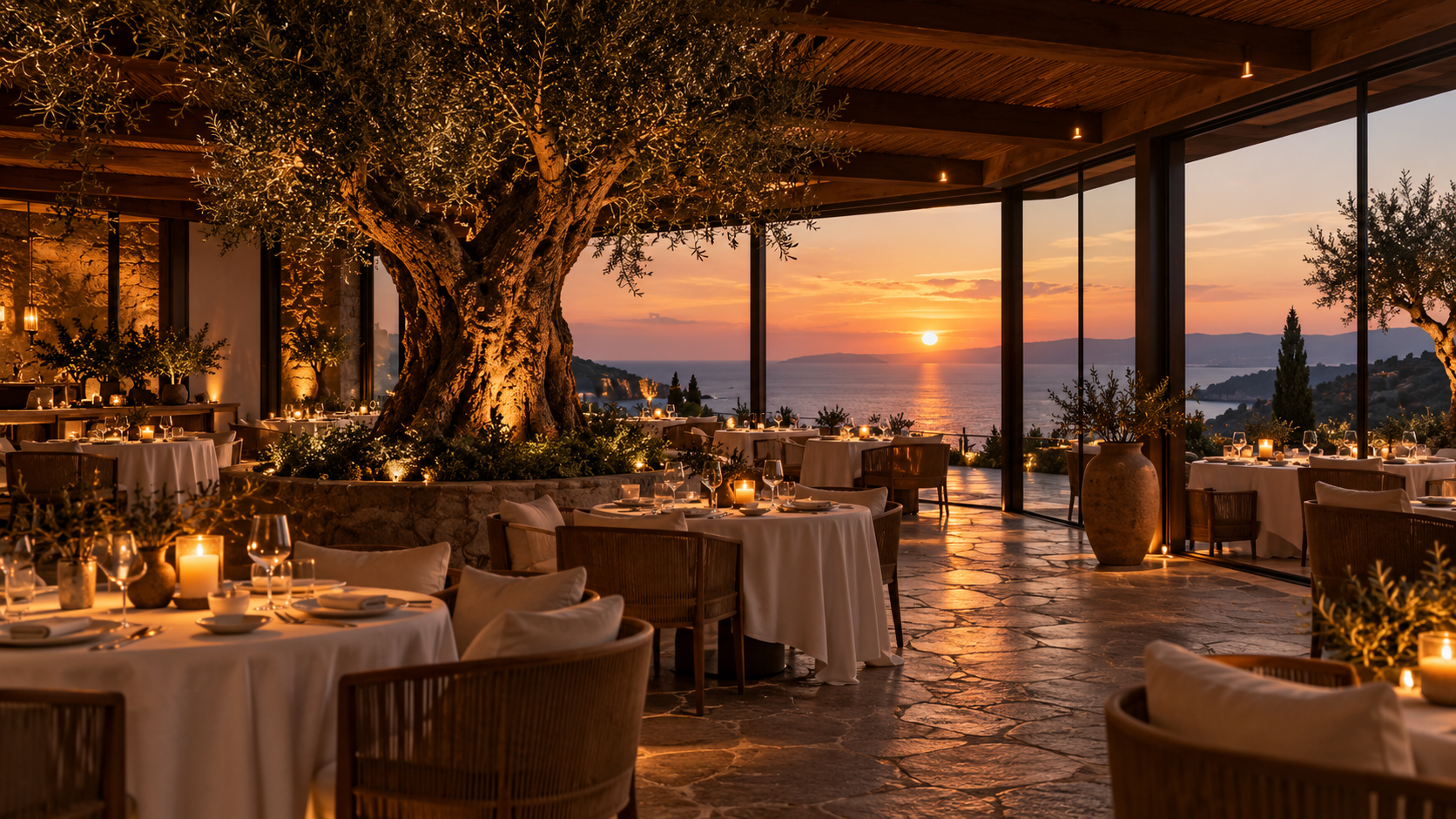 Terrasse du restaurant face à la Méditerranée